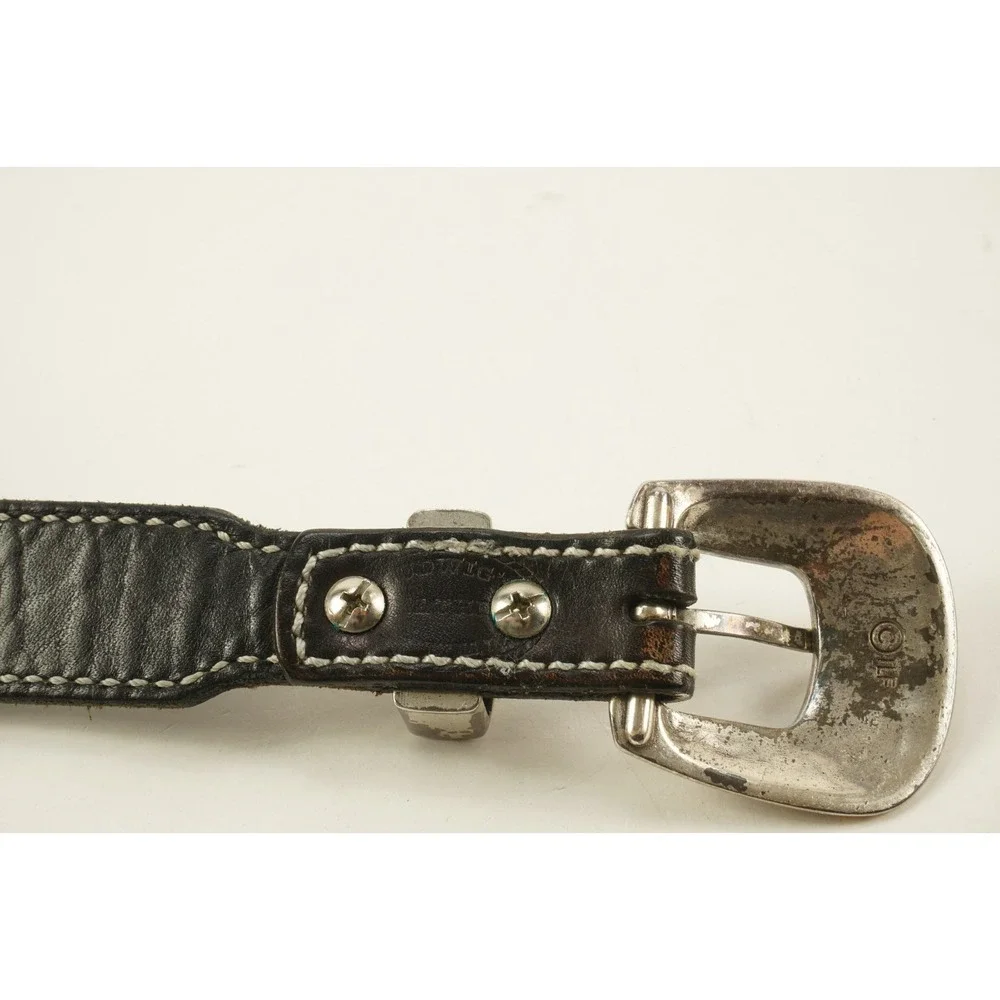 Vintage Oklahoma University Ludwigs Handmade Belts 32 Black Leather Tooled Belt